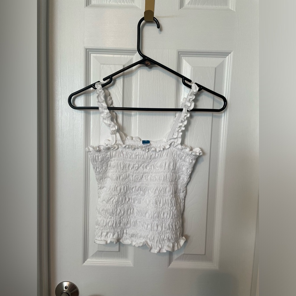 Old Navy white tank ruffle crop top